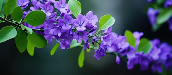 Poster - Close-up shot of a Duranta repens flower with selective focus, leaving an empty space for text or other elements in the image. with copy space image. Place for adding text or design