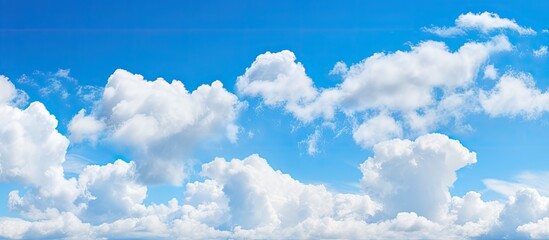 Poster - The expansive blue sky with fluffy clouds provides a serene background for copy space image.