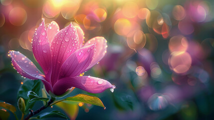 Canvas Print - Blossom Magnolia flower on tree. Nature background with Beautiful bokeh	