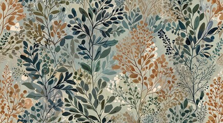 Naklejka na meble delicate and intricate abstract floral pattern with soft, pastel-toned branches and leaves.
