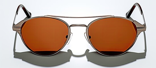 Wall Mural - Iron-framed sunglasses with brown lenses isolated on a white background, with space for further image additions. with copy space image. Place for adding text or design