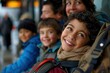 © Thanyaporn - A close-up of a family waiting at a bus stop with their luggage, ready for their vacation. The parents and children are excitedly chatting, showcasing the anticipation and joy of starting a family