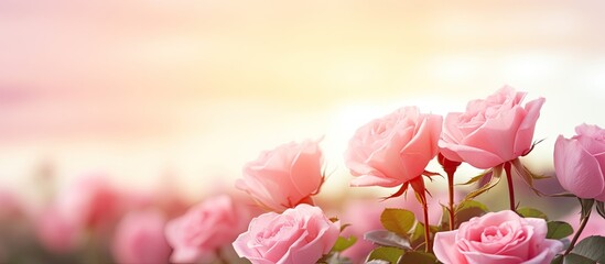 Poster - Pink roses set against a natural backdrop with copy space image.