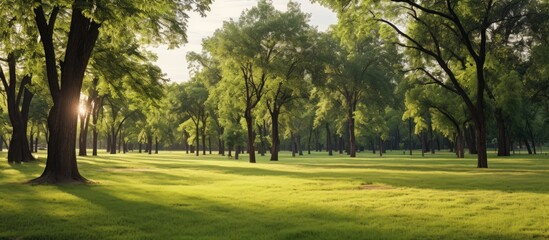 Poster - The serene landscape of trees in the park creates a picturesque setting with ample copy space image.
