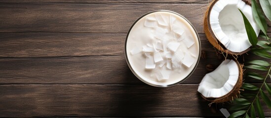 Aufkleber - Coconut latte over ice with a copy space image suggest refreshing, creamy, and summery vibes.