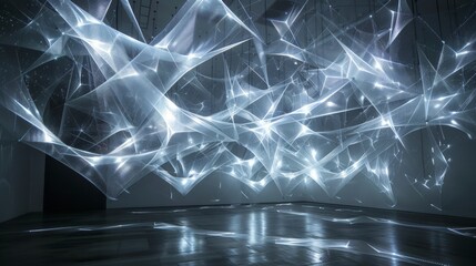 Wall Mural - Crystal Webs, Web-like structures made of glowing crystal lines