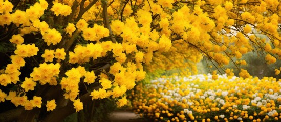 Poster - Garden filled with vibrant yellow blossoms, perfect for a colorful copy space image.