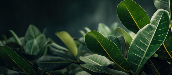 Leinwandbilder - Detailed close-up image focusing on the leaves of a ficus plant with ample copy space in the frame.
