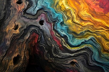 Poster - Vivid, multi-colored abstract art texture with intricate details and flowing patterns