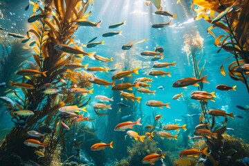 Wall Mural - Vibrant Underwater Ecosystem with Tropical Fish and Sunlight Rays