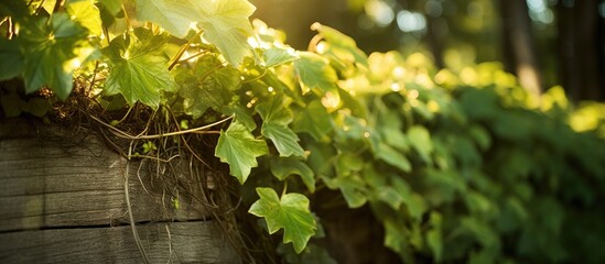 Poster - Ivy growing near a fence during the late afternoon, with copy space image.