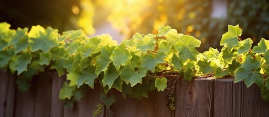 Poster - Ivy growing near a fence during the late afternoon, with copy space image.
