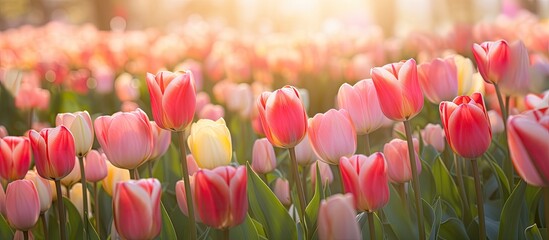 Wall Mural - admire the innocent and delicately soft tulip at canberra floriade with a copy space image.