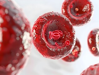 Poster - Vibrant Red Blood Cells Displaying Ion Channels in Futuristic Microscopic Visualization