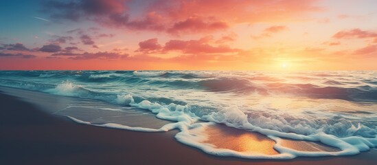 Aufkleber - Capture a stunning landscape image of a beach at sunset with copy space image.