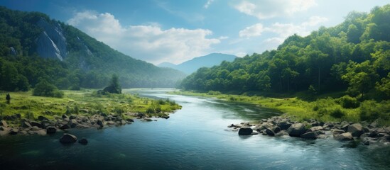 Poster - Scenic nature landscape with a river in the background, perfect for a copy space image.