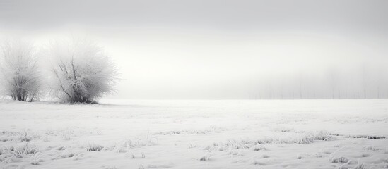 Poster - Snow covers the frozen field in a striking black and white scene with copy space image.