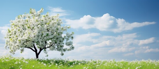 Aufkleber - White blossoming apple tree in spring with a beautiful copy space image.