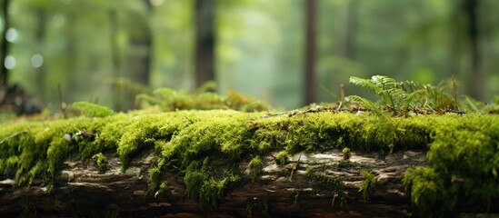 Aufkleber - Tree trunk covered in moss, creating a serene natural scene with copy space image.