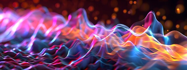 Poster - Mesmerizing 3D Rendered Wave Packet Combining Multiple Frequencies in a Vibrant Digital Art Display