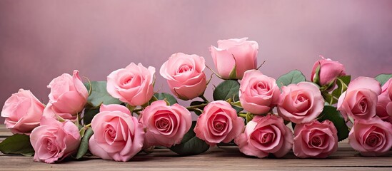 Poster - Pink roses set against a natural backdrop with copy space image.