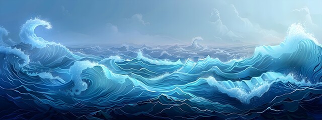 Poster - Powerful Tidal Wave Patterns in the Open Sea   Dramatic Seascape