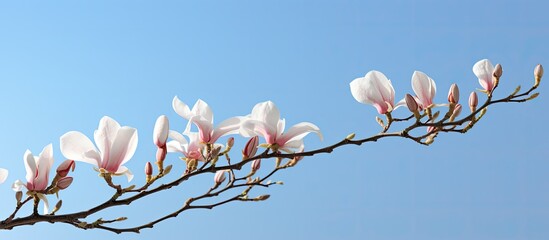 Aufkleber - A magnolia blossom on twigs against a blue sky with room for text. with copy space image. Place for adding text or design
