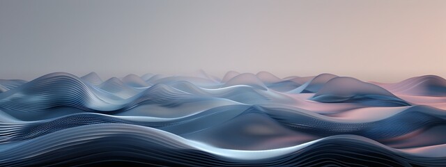 Poster - captivating frequency bandpass fluid waves passing through a surreal digital landscape
