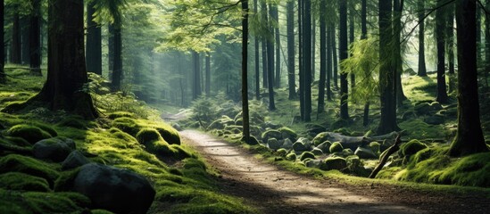 Poster - Stunning Italian forest scenery with ample copy space image.