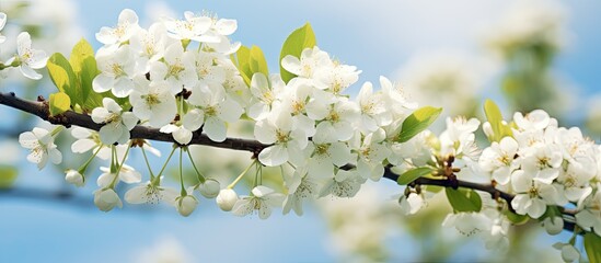 Aufkleber - White blossoming apple tree in spring with a beautiful copy space image.