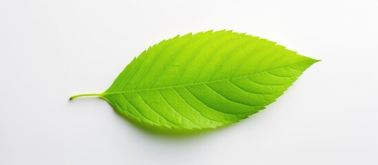 Poster - An image of a bright green leaf with a lot of empty space around it for adding text or other elements is what you see. with copy space image. Place for adding text or design