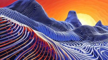 Wall Mural - Design a 3D illustration of abstract shapes with light trails depicting speedy motion