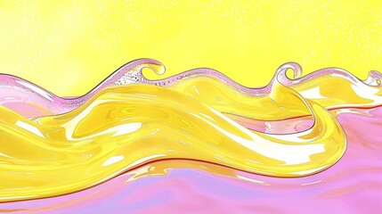 Canvas Print - Gentle pastel yellow backdrop with a 3D abstract mirror reflection creating wavy, fluid patterns, ideal for a cheerful and dynamic visual