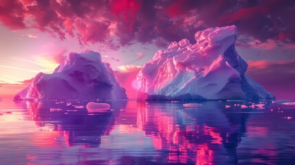 Wall Mural - Neon Icebergs, Icebergs with neon lights and abstract shapes