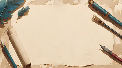 Blank parchment paper with stationery illustration