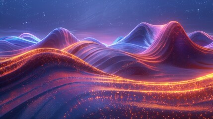 Wall Mural - Neon Waves, Waves with neon lights and abstract patterns