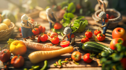 Wall Mural - Little people make food, Pick fruits and vegetables