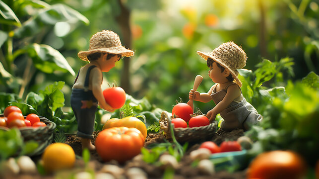 Little people make food, Pick fruits and vegetables