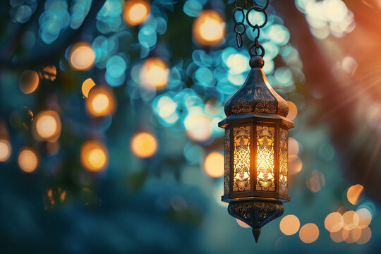 Arabic lantern of ramadan celebration background. Islamic holiday banner