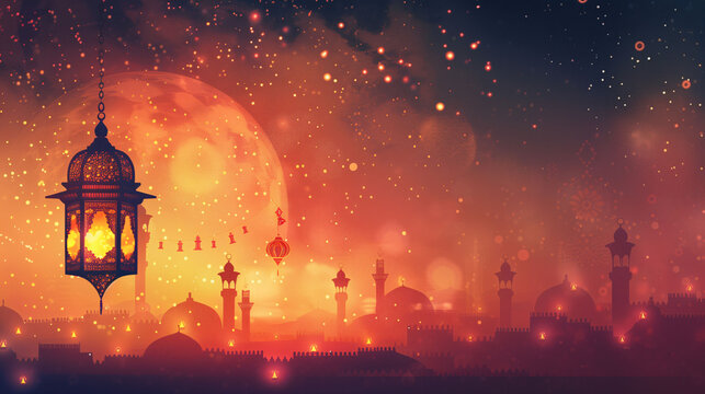 Arabic lantern of ramadan celebration background. Islamic holiday banner
