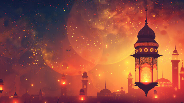 Arabic lantern of ramadan celebration background. Islamic holiday banner