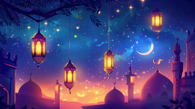 Arabic lantern of ramadan celebration background. Islamic holiday banner
