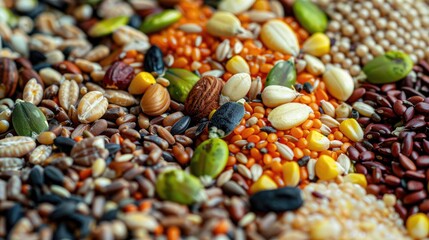 Wall Mural - Close up view of a variety of colorful grains and seeds for small animals