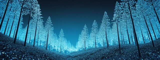 Wall Mural - Mystical forest scene with neon elements. A deep forest with bioluminescent plants and pathways. Digital forest.