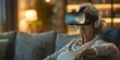 © Ян Заболотний - Elderly woman embraces modern technology for entertainment by relaxing in VR headset. Concept VR Technology, Elderly Entertainment, Modern Gadgets, Relaxation Techniques