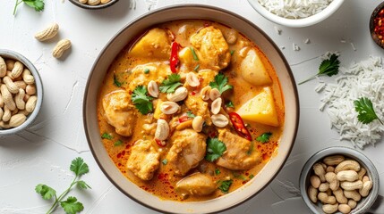 Wall Mural - A bowl of food with a lot of peanuts and rice