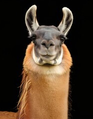 Wall Mural - Llamas close up head on black background 