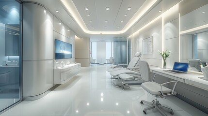 Wall Mural - A consultation and diagnosis room for patients at a high-end health clinic. modern. Generative AI.