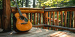 © smth.design - Wooden Acoustic Guitar on Rustic Porch in Forest Sunlight   Peaceful Outdoor Music Setting