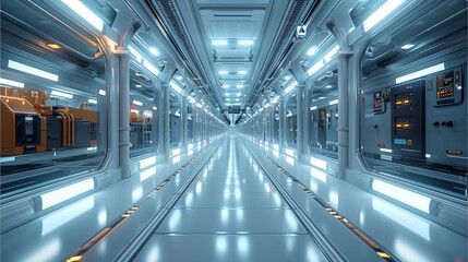 Fototapete - Inside the factory, a fully automated production system operates efficiently without human intervention. Each production area is equipped with smart sensors that monitor. Generative AI.